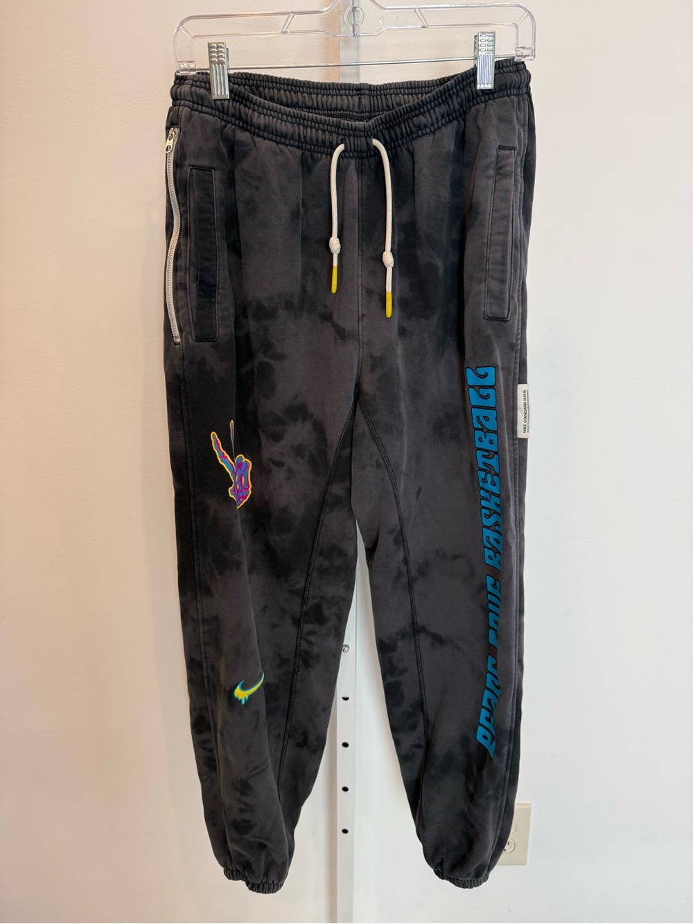 Nike Black Tie-Dye Jogger Sweatpants Blue Side Script Fleece Men Size M